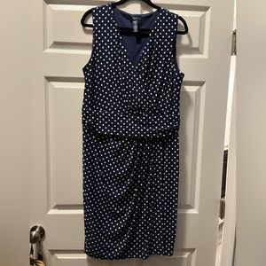 Chaps Navy w/White Polka Dots Jersey Knot Dress XL